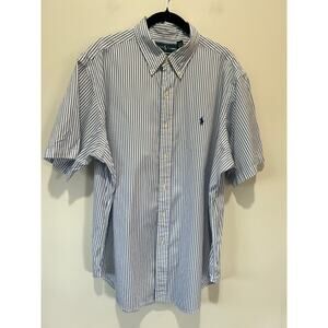 Ralph Lauren classic fit button down shirt size XL blue white striped short slee